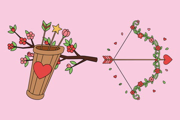 cupid bow and arrow vector. floral arrow vector, cupid arrow illustration, love arrow clipart,  romantic valentine design