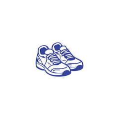 Two blue outline running shoes, laces tied, on a white background, side view