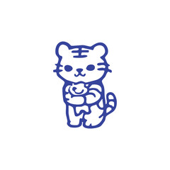 A blue cartoon tiger holding an object on white background