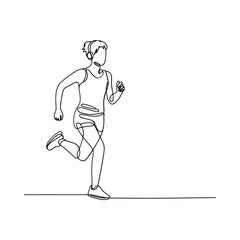 Continuous line drawing of a woman actively running in athletic wear