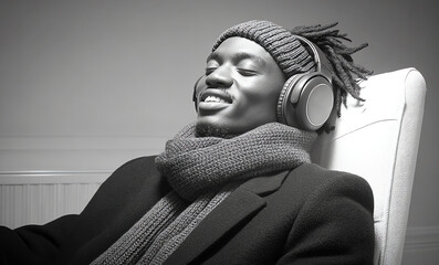 man listening music, AI generated