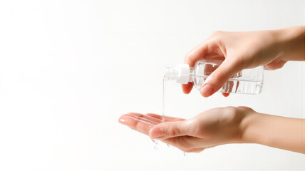 Person pouring hand sanitizer liquid onto palm of hand