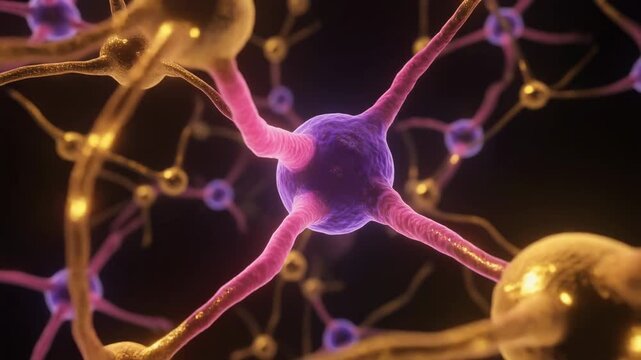 3D animation of synaptic neurexin-neuroligin adhesion in a neural network