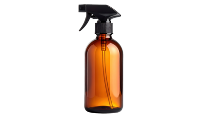 A brown bottle with a black trigger spray, centered on a black background