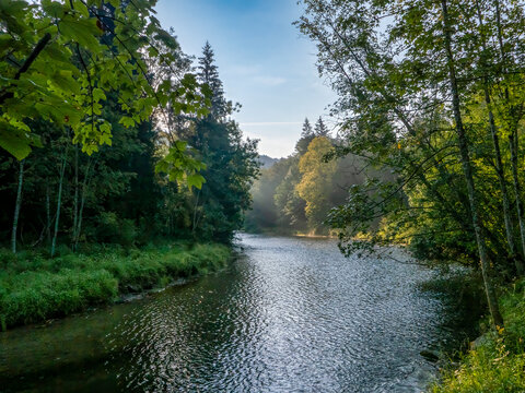 Morning atmosphere in the Mangfall Valley. The Mangfall is the outlet of Lake Tegernsee.