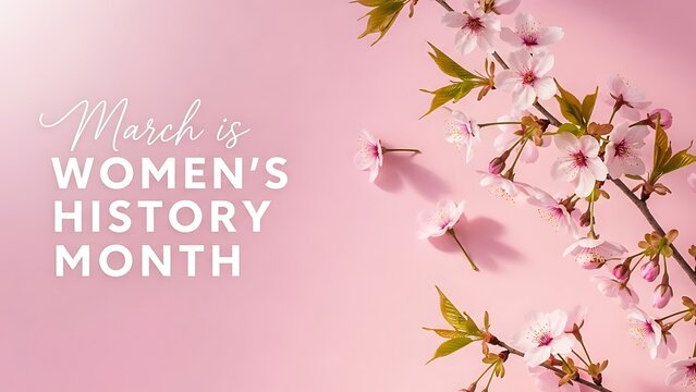 March is women's history month celebration with pink flowers