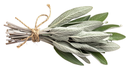 A tied bundle of sage, showing soft, velvety leaves and detailed texture