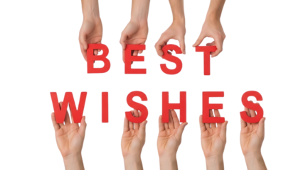 Hands Holding Red Letters Spelling Best Wishes