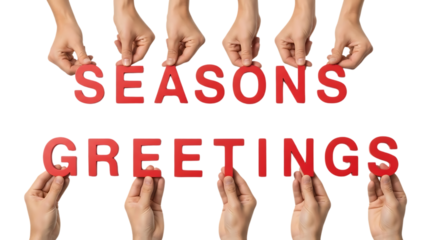 Hands Holding Red Letters Spelling Seasons Greetings
