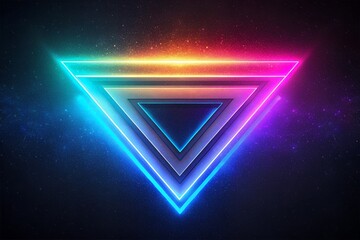 Vibrant neon triangle glowing in space with rainbow colors and starry background