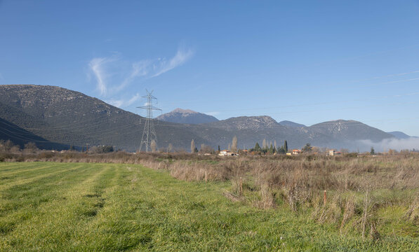 panorama of the mountains in autumn at Mantineia Greece