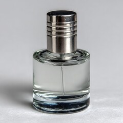 Small glass bottle w/ silvery top filled clear liquid