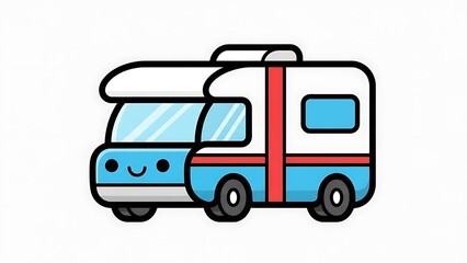Cartoon Camper Van Illustration on White.