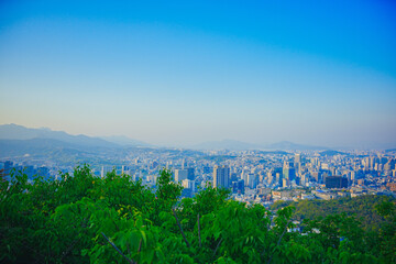 Namsan, Seoul, South Korea, 04 30 2025: The landscape of the summit of Namsan and Han river in central Seoul, South Korea. 