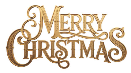 Gold Merry Christmas Text with Shine shiny metallic isolated on a transparent background