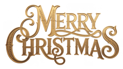Gold Merry Christmas Text with Shine shiny metallic isolated on a transparent background