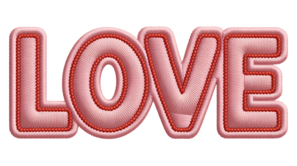 Soft pink LOVE plush text stitched style – transparent PNG.