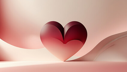 Red heart shape on pink background with curved lines