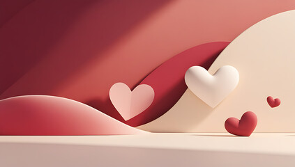 Red and white hearts on wavy surfaces red hearts abstract