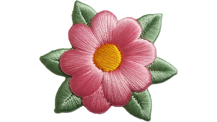 Pink Embroidered Flower Patch, Cute Floral Sewing Applique, Decorative Clothing Patch, DIY Craft Embroidery Design.