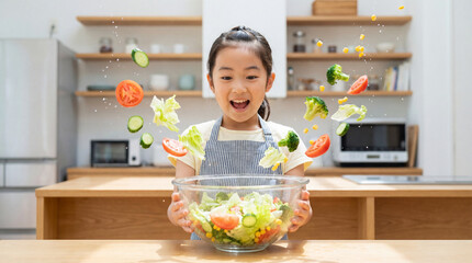 サラダボールを持った女の子