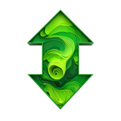 Green upward and downward arrow icon, filled with abstract swirling organic shapes