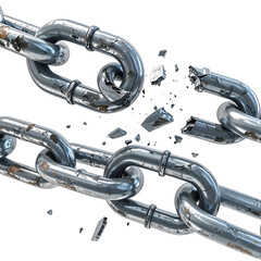 Close-up of a shattered metal chain, with fragments, symbolizing freedom