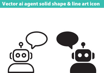 Two robots with speech bubbles communicating with each other in solid and line art styles