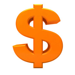 Bright orange 3D dollar sign, isolated on a black background, representing money & wealth
