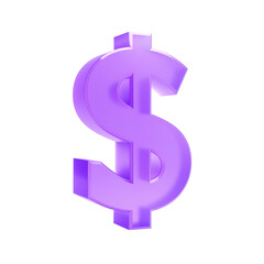 A glossy, purple-hued, 3D dollar sign, slightly off-center on a solid black background