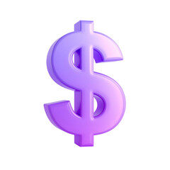 Glossy, purple dollar sign with a gradient on a black background