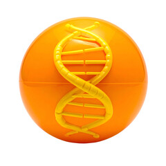 A shiny orange sphere with a raised golden double helix genetic structure