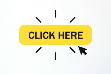 Click here button with cursor pointer on white background
