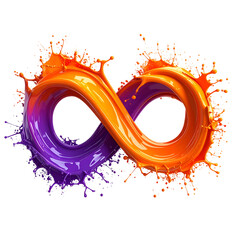 Two-tone fluid infinity symbol with paint splatter on black