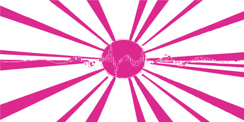 Pink abstract background featuring a colorful pattern of purple circles, stars, and sun burst rays in a vibrant vector illustration design with a light swirl explosion texture