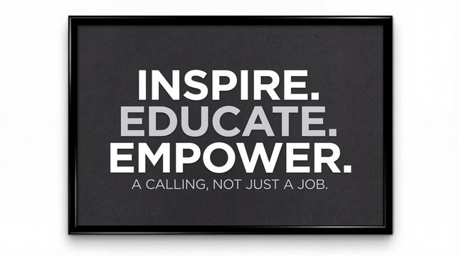 Inspirational quote in black frame on white background