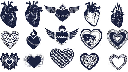 Artistic Collection of Hearts: A visual symphony of assorted heart designs, from anatomical accuracy to symbolic expression, each one telling a unique story of emotion, affection, and life.