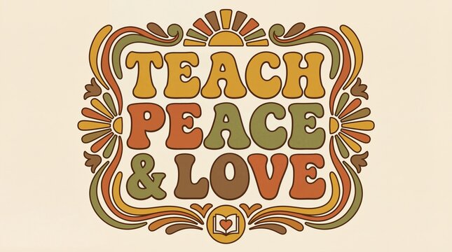 Vibrant Teach Peace & Love typography with floral design elements - Powered by Adobe
