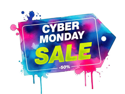 Cyber monday sale label isolated on transparent background - Powered by Adobe