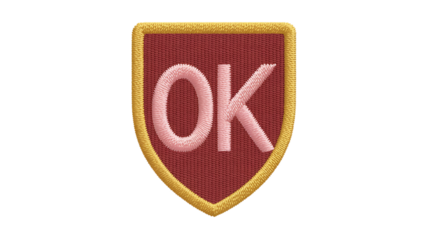 OK Text Embroidery Patch – Simple Fabric Shield Badge Design.