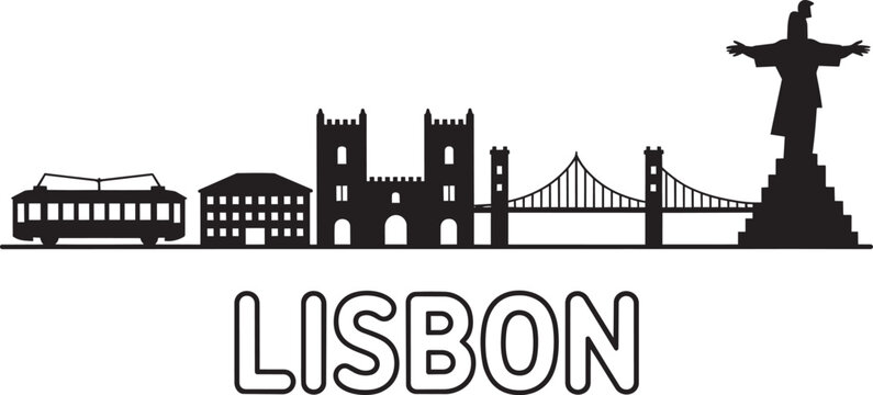 Lisbon portugal city black silhouette skyline vector illustration famous cityscape panorama view
