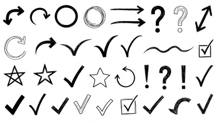 A set of white chalkboard symbols on transparent background for business presentations and education