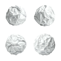 Four crumpled balls of white paper arranged in a 2x2 grid, isolated on a black background