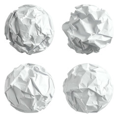 Four white, crumpled paper balls, arranged on a black background