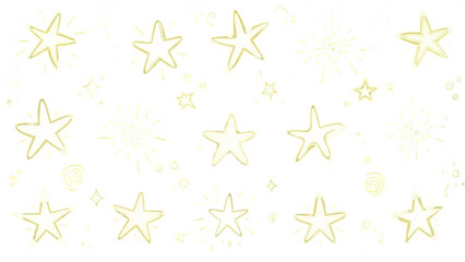 A whimsical illustration of glowing stars and fireworks on transparent background