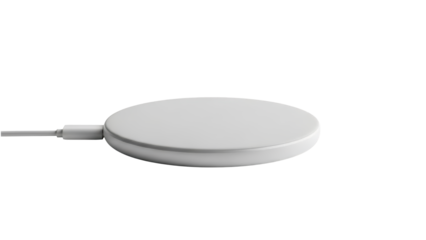 A white wireless charging pad on transparent background for modern mobile devices