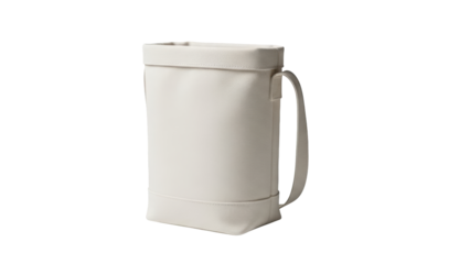 A white collapsible silicone pitcher on transparent background for commercial kitchen use