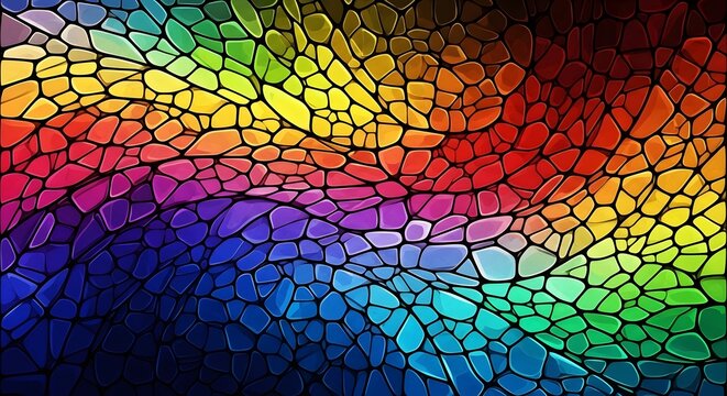 Rainbow mosaic pattern abstract background vibrant colors stained glass texture digital art wallpaper design - Powered by Adobe