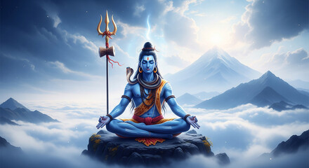 Maha Shivratri festival celebration hindu lord god shiva in Magical lights background