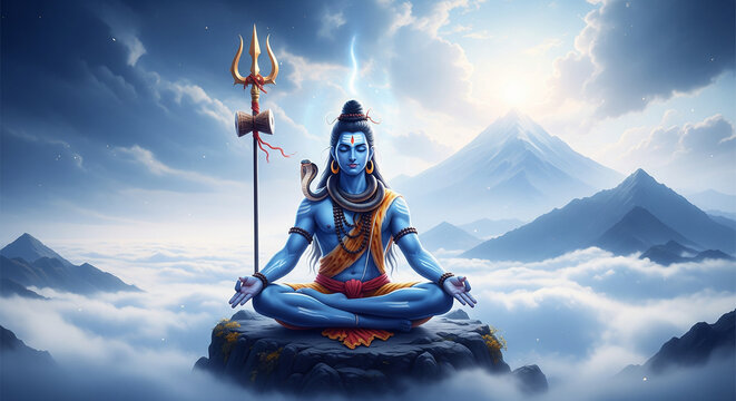 Maha Shivratri festival celebration hindu lord god shiva in Magical lights background